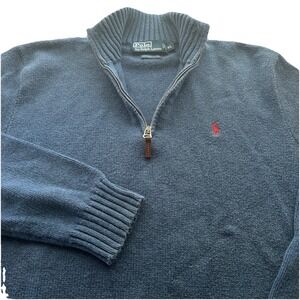 Polo Ralph Lauren Men's XL Blue 1/4‎ Zip Pima Cotton Preppy Pullover Sweater EUC